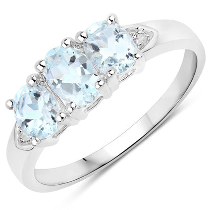 0.95 Carat Genuine Aquamarine and White Diamond .925 Sterling Silver Ring by Bids.com