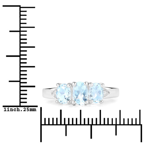 0.95 Carat Genuine Aquamarine and White Diamond .925 Sterling Silver Ring by Bids.com