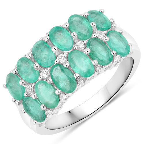 2.56 Carat Genuine Emerald and White Topaz .925 Sterling Silver Ring by Bids.com
