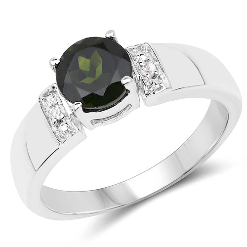 1.29 Carat Genuine Chrome Diopside and White Topaz .925 Sterling Silver Ring by Bids.com