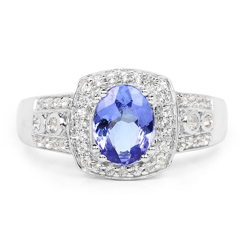 1.42 Carat Genuine Tanzanite &amp; White Topaz .925 Sterling Silver Ring by Bids.com