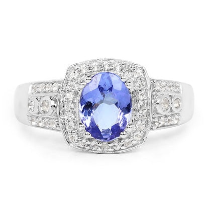 1.42 Carat Genuine Tanzanite &amp; White Topaz .925 Sterling Silver Ring by Bids.com