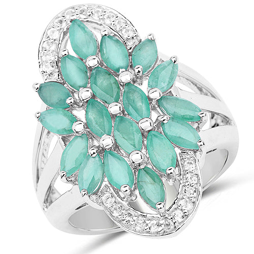 2.74 Carat Genuine Emerald and White Topaz .925 Sterling Silver Ring by Bids.com