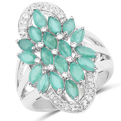 2.74 Carat Genuine Emerald and White Topaz .925 Sterling Silver Ring by Bids.com