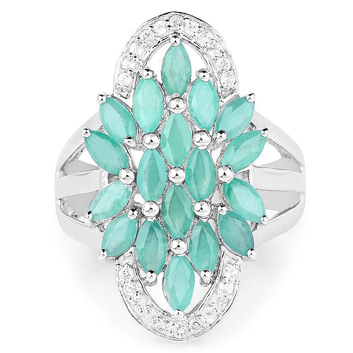 2.74 Carat Genuine Emerald and White Topaz .925 Sterling Silver Ring by Bids.com