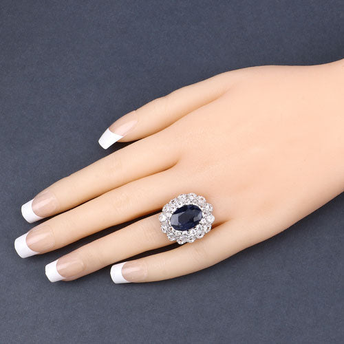 10.64 Carat Dyed Sapphire and White Topaz .925 Sterling Silver Ring  DestGlow