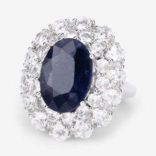 10.64 Carat Dyed Sapphire and White Topaz .925 Sterling Silver Ring  DestGlow