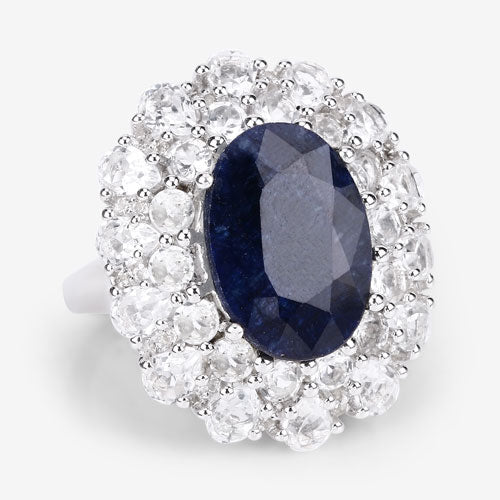 10.64 Carat Dyed Sapphire and White Topaz .925 Sterling Silver Ring  DestGlow