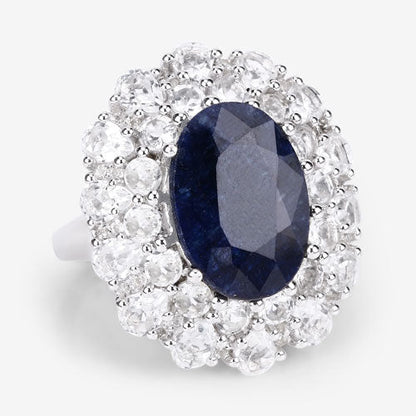 10.64 Carat Dyed Sapphire and White Topaz .925 Sterling Silver Ring  DestGlow