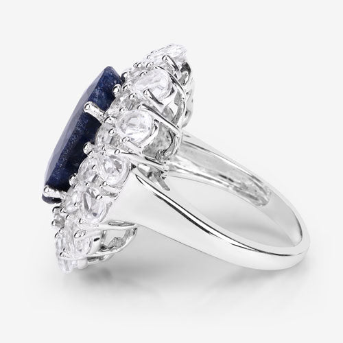 10.64 Carat Dyed Sapphire and White Topaz .925 Sterling Silver Ring  DestGlow