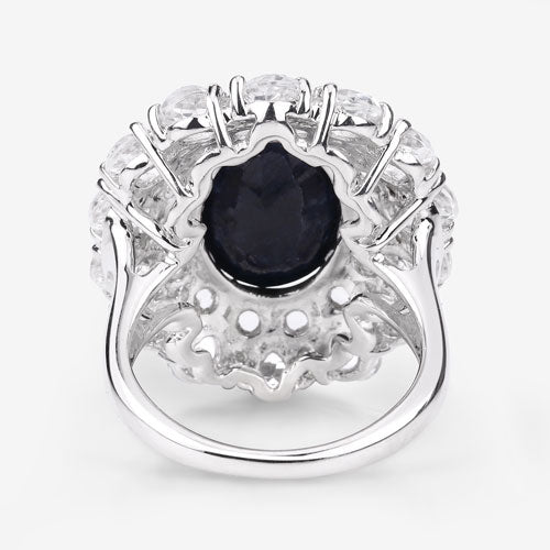 10.64 Carat Dyed Sapphire and White Topaz .925 Sterling Silver Ring  DestGlow