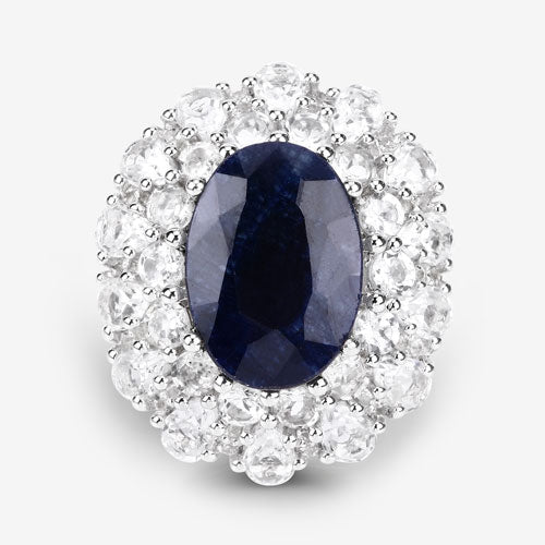 10.64 Carat Dyed Sapphire and White Topaz .925 Sterling Silver Ring  DestGlow