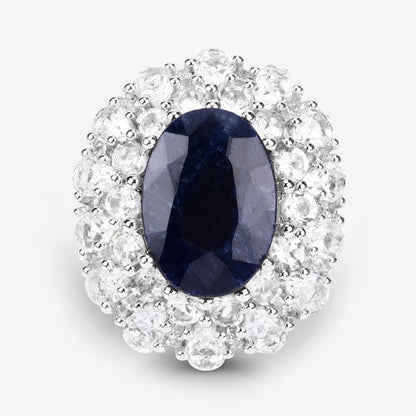 10.64 Carat Dyed Sapphire and White Topaz .925 Sterling Silver Ring  DestGlow
