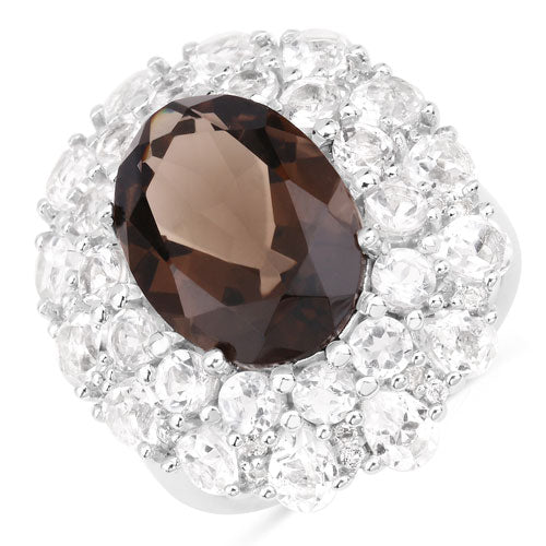 9.29 Carat Genuine Smoky Quartz and White Topaz .925 Sterling Silver Ring by Bids.com