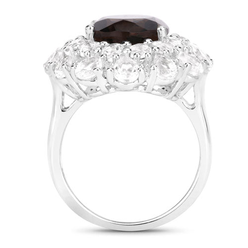 9.29 Carat Genuine Smoky Quartz and White Topaz .925 Sterling Silver Ring by Bids.com
