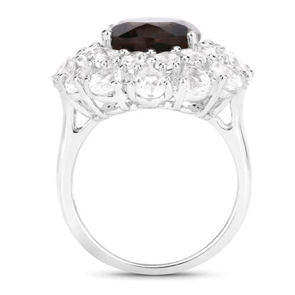 9.29 Carat Genuine Smoky Quartz and White Topaz .925 Sterling Silver Ring by Bids.com