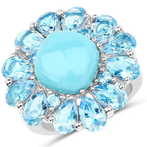 9.50 Carat Genuine Turquoise and Swiss Blue Topaz .925 Sterling Silver Ring by Bids.com