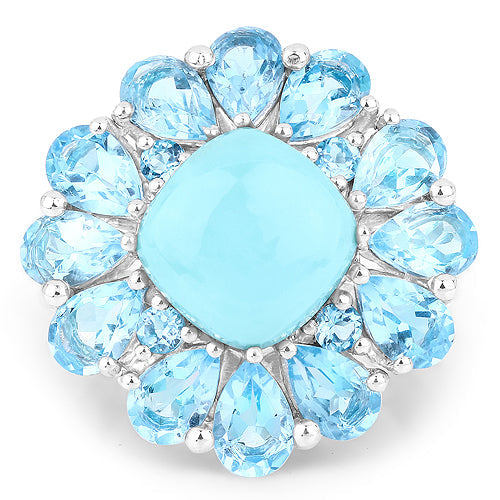 9.50 Carat Genuine Turquoise and Swiss Blue Topaz .925 Sterling Silver Ring by Bids.com