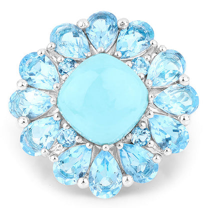 9.50 Carat Genuine Turquoise and Swiss Blue Topaz .925 Sterling Silver Ring by Bids.com