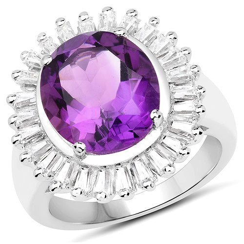 5.36 Carat Genuine Amethyst and White Topaz Ring in Sterling Silver by Bids.com
