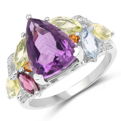 6.30 Carat Genuine Multi Stone .925 Sterling Silver Ring by Bids.com