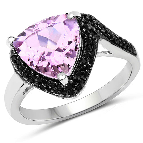 3.53 Carat Genuine Pink Amethyst and Black Spinel .925 Sterling Silver Ring by Bids.com