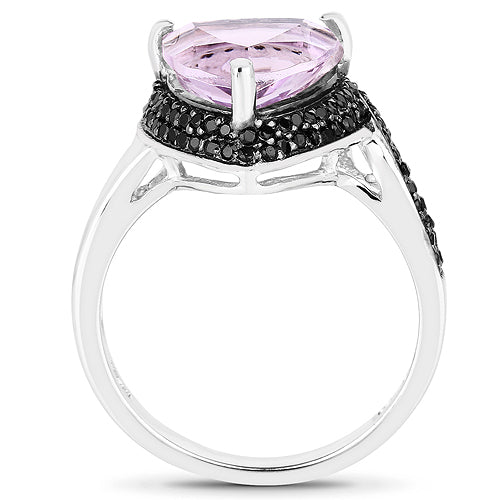 3.53 Carat Genuine Pink Amethyst and Black Spinel .925 Sterling Silver Ring by Bids.com