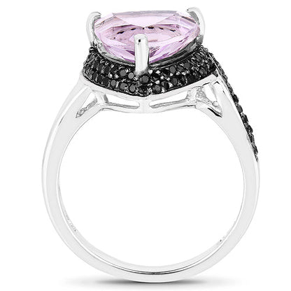3.53 Carat Genuine Pink Amethyst and Black Spinel .925 Sterling Silver Ring by Bids.com