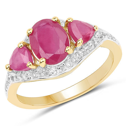 14K Yellow Gold Plated 2.49 Carat Genuine Glass Filled Ruby and White Topaz .925 Sterling Silver Ring by Bids.com