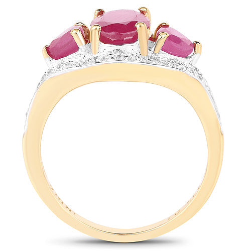 14K Yellow Gold Plated 2.49 Carat Genuine Glass Filled Ruby and White Topaz .925 Sterling Silver Ring by Bids.com
