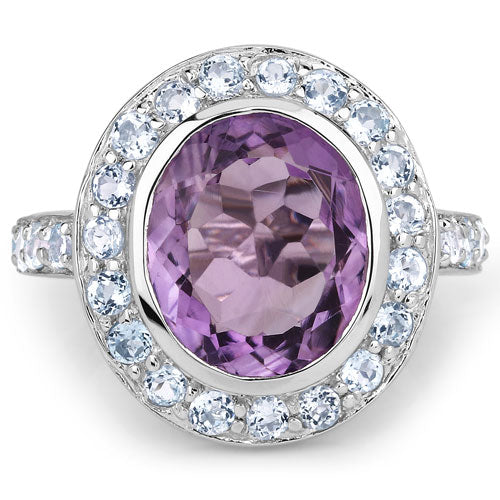 4.77 Carat Genuine Amethyst and Blue Topaz .925 Sterling Silver Ring by Bids.com