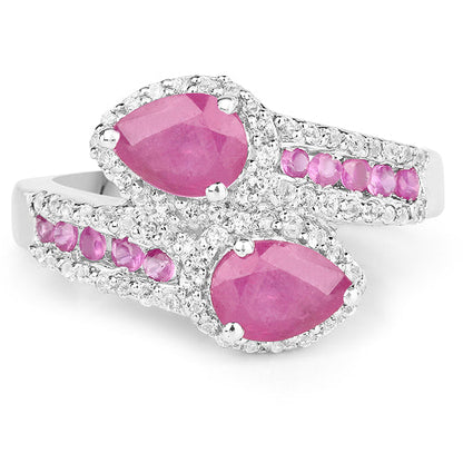 2.43 Carat Glass Filled Ruby and White Topaz Sterling Silver Ring by Bids.com