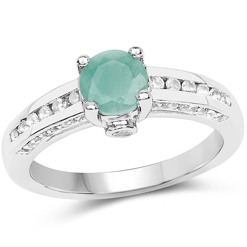 1.22 Carat Genuine Emerald and White Topaz .925 Sterling Silver Ring by Bids.com