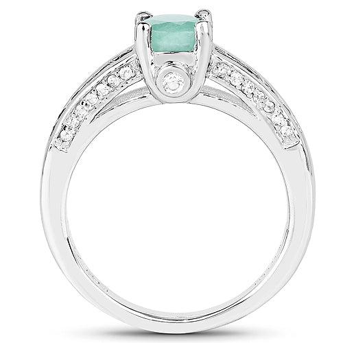 1.22 Carat Genuine Emerald and White Topaz .925 Sterling Silver Ring by Bids.com