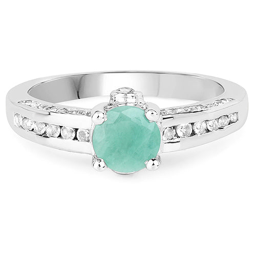 1.22 Carat Genuine Emerald and White Topaz .925 Sterling Silver Ring by Bids.com