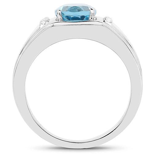 2.18 Carat Genuine London Blue Topaz and White Topaz .925 Sterling Silver Ring by Bids.com
