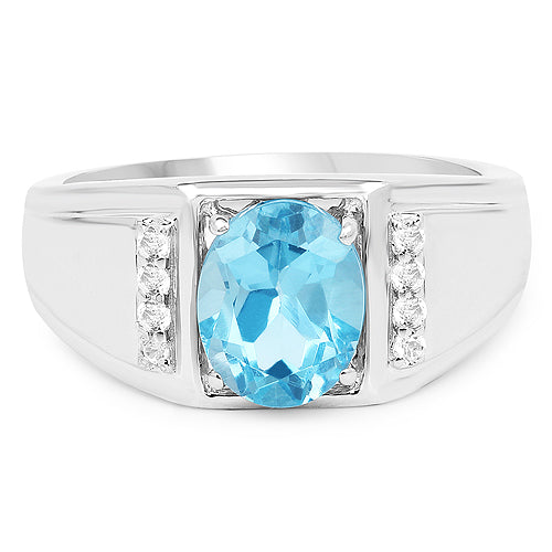 2.18 Carat Genuine London Blue Topaz and White Topaz .925 Sterling Silver Ring by Bids.com