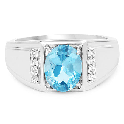 2.18 Carat Genuine London Blue Topaz and White Topaz .925 Sterling Silver Ring by Bids.com