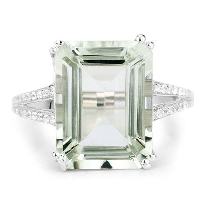 10.64 Carat Genuine Green Amethyst and White Topaz .925 Sterling Silver Ring by Bids.com