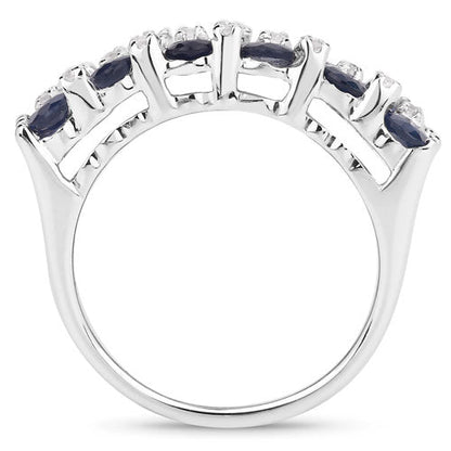 3.66 Carat Genuine Blue Sapphire and White Topaz .925 Sterling Silver Ring by Bids.com