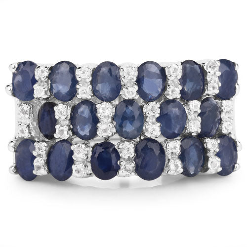 3.66 Carat Genuine Blue Sapphire and White Topaz .925 Sterling Silver Ring by Bids.com