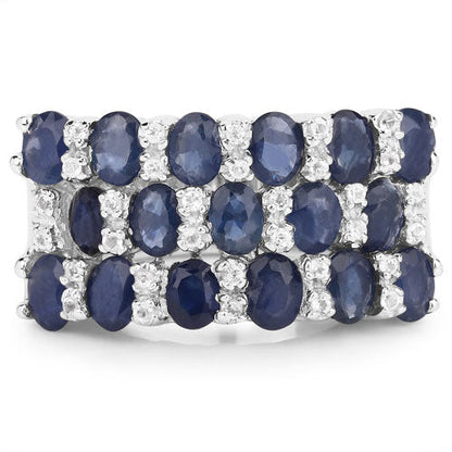 3.66 Carat Genuine Blue Sapphire and White Topaz .925 Sterling Silver Ring by Bids.com