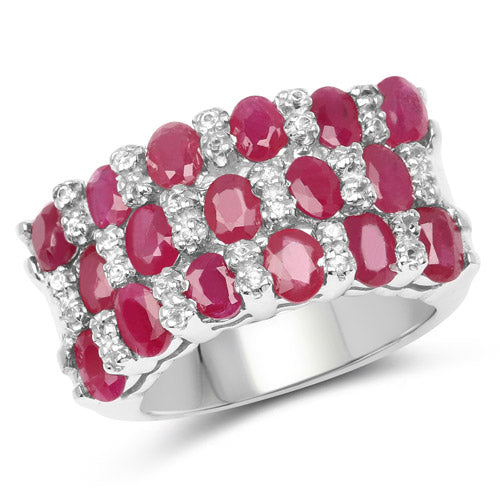 3.69 Carat Genuine Ruby and White Topaz .925 Sterling Silver Ring by Bids.com