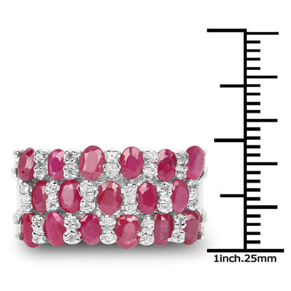3.69 Carat Genuine Ruby and White Topaz .925 Sterling Silver Ring by Bids.com