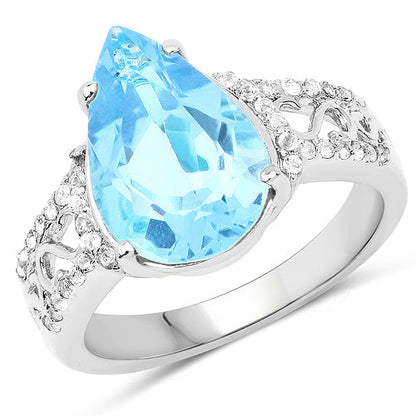 5.50 Carat Genuine Swiss Blue Topaz and White Topaz .925 Sterling Silver Ring by Bids.com