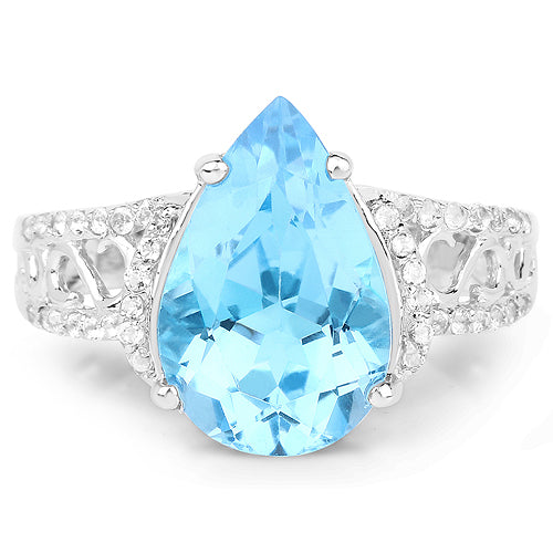 5.50 Carat Genuine Swiss Blue Topaz and White Topaz .925 Sterling Silver Ring by Bids.com