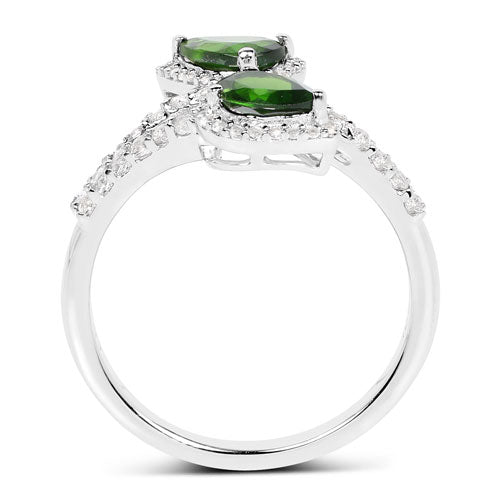2.24 Carat Genuine Chrome Diopside and White Topaz .925 Sterling Silver Ring  DestGlow