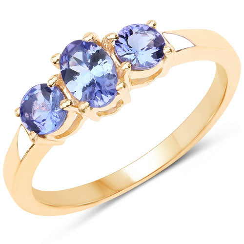 18K Yellow Gold Plated 0.90 Carat Genuine Tanzanite .925 Sterling Silver Ring by Bids.com
