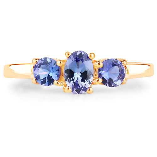 18K Yellow Gold Plated 0.90 Carat Genuine Tanzanite .925 Sterling Silver Ring by Bids.com
