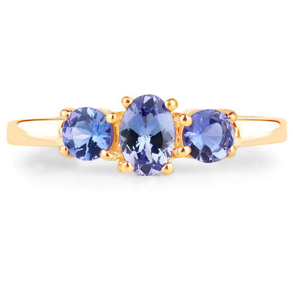 18K Yellow Gold Plated 0.90 Carat Genuine Tanzanite .925 Sterling Silver Ring by Bids.com